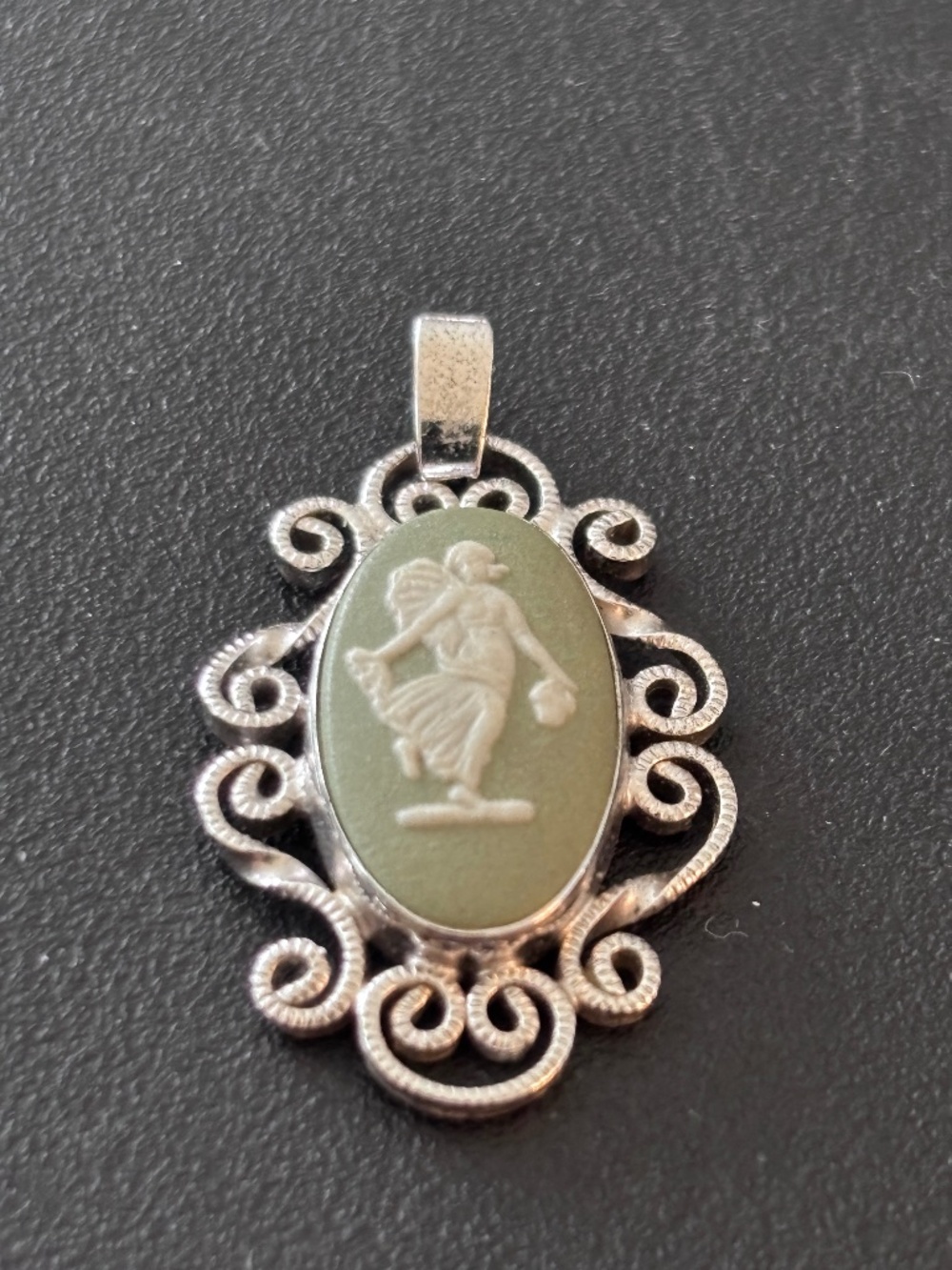 Vintage Wedgwood Sage Green Jasperware Cameo Pendant